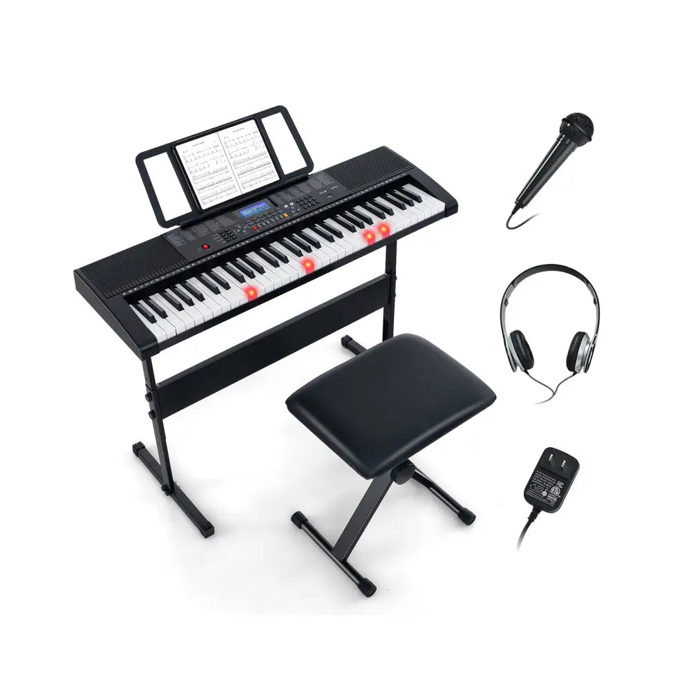 61-Key Portable Electronic Keyboard Piano with Stand and Stool - Black - Pianos & Keyboards