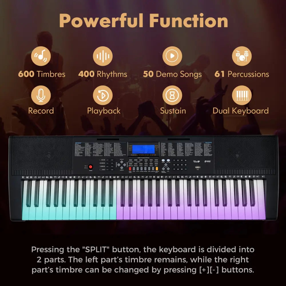 61-Key Portable Electronic Keyboard Piano with Stand and Stool - Black - Pianos & Keyboards