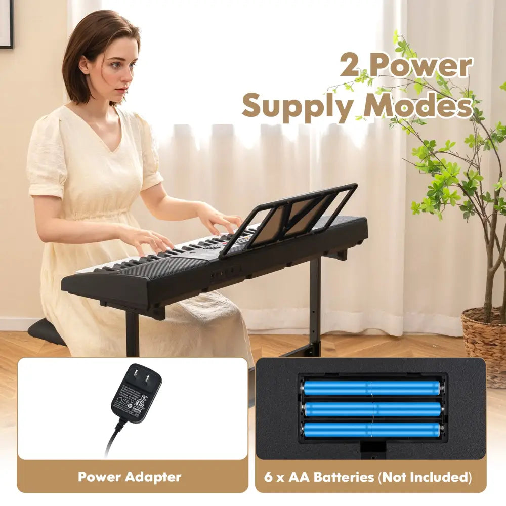 61-Key Portable Electronic Keyboard Piano with Stand and Stool - Black - Pianos & Keyboards