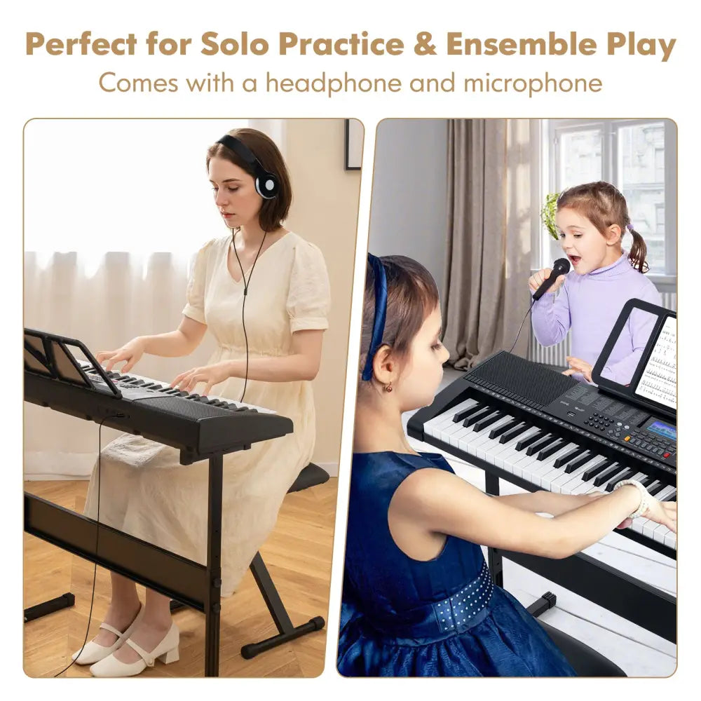 61-Key Portable Electronic Keyboard Piano with Stand and Stool - Black - Pianos & Keyboards