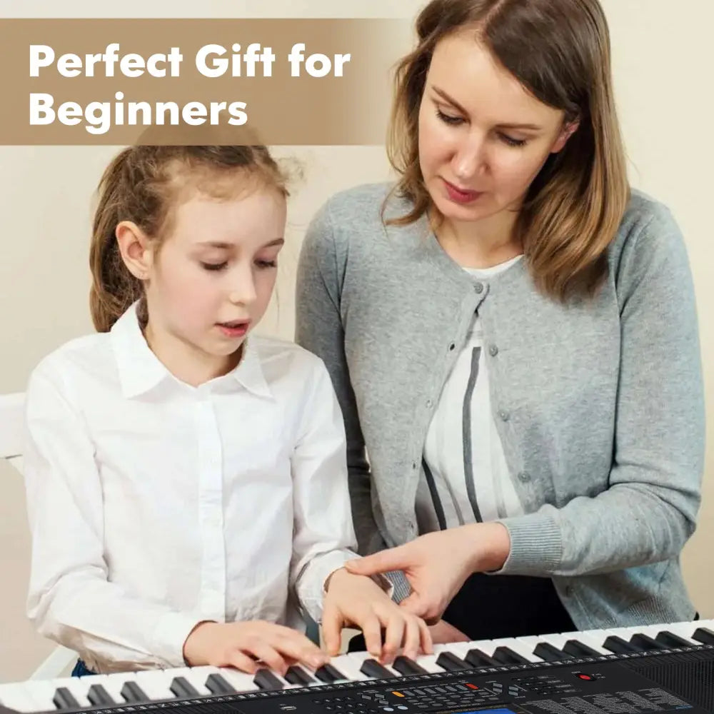 61-Key Portable Electronic Keyboard Piano with Stand and Stool - Black - Pianos & Keyboards