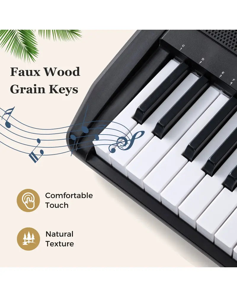 61 Keys Beginners Piano Keyboard Electric Keyboard Kit with Adjustable Stand and Stool-Black - Black - Pianos &