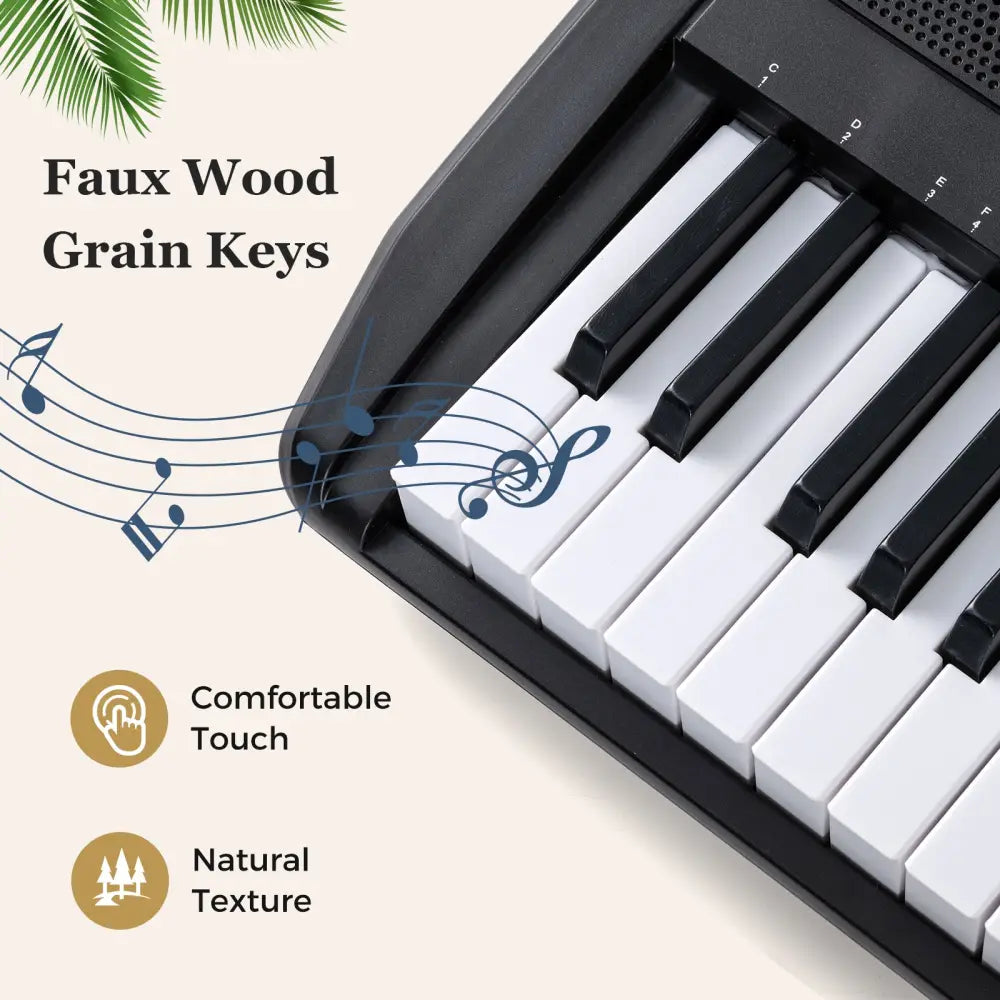 61 Keys Beginners Piano Keyboard Electric Keyboard Kit with Adjustable Stand and Stool-Black - Black - Pianos &