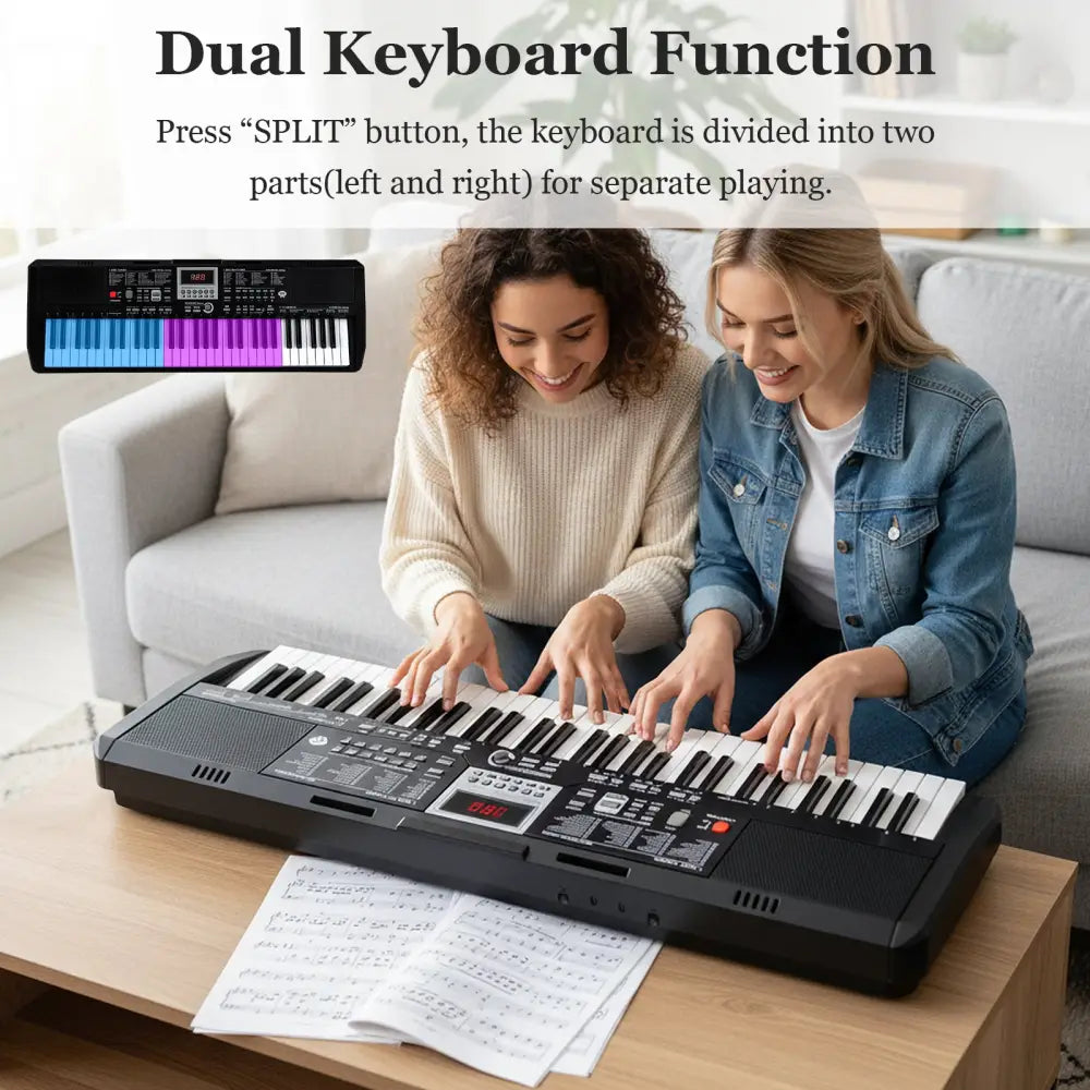 61 Keys Beginners Piano Keyboard Electric Keyboard Kit with Adjustable Stand and Stool-Black - Black - Pianos &