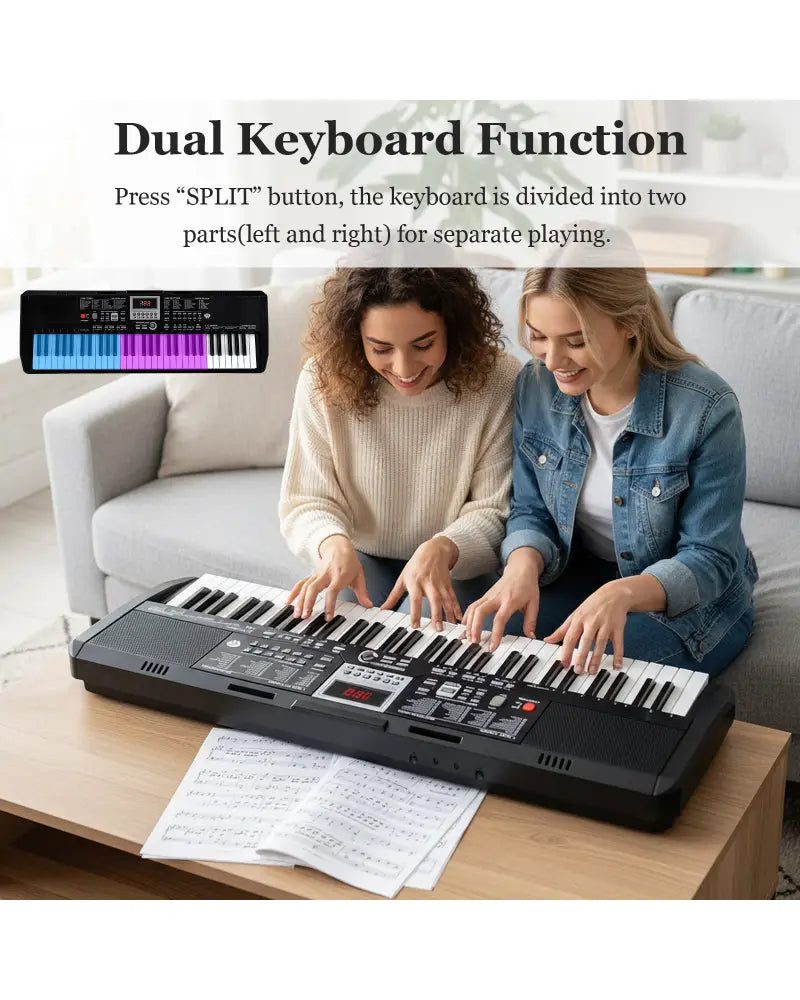 61 Keys Beginners Piano Keyboard Electric Keyboard Kit with Adjustable Stand and Stool-Black - Black - Pianos &
