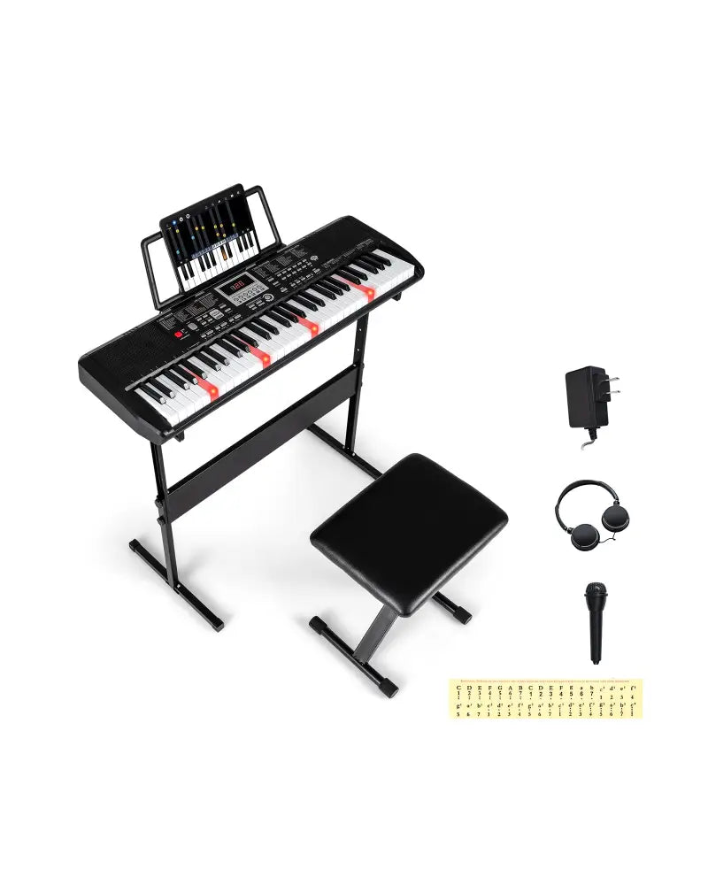 61 Keys Beginners Piano Keyboard Electric Keyboard Kit with Adjustable Stand and Stool-Black - Black - Pianos &