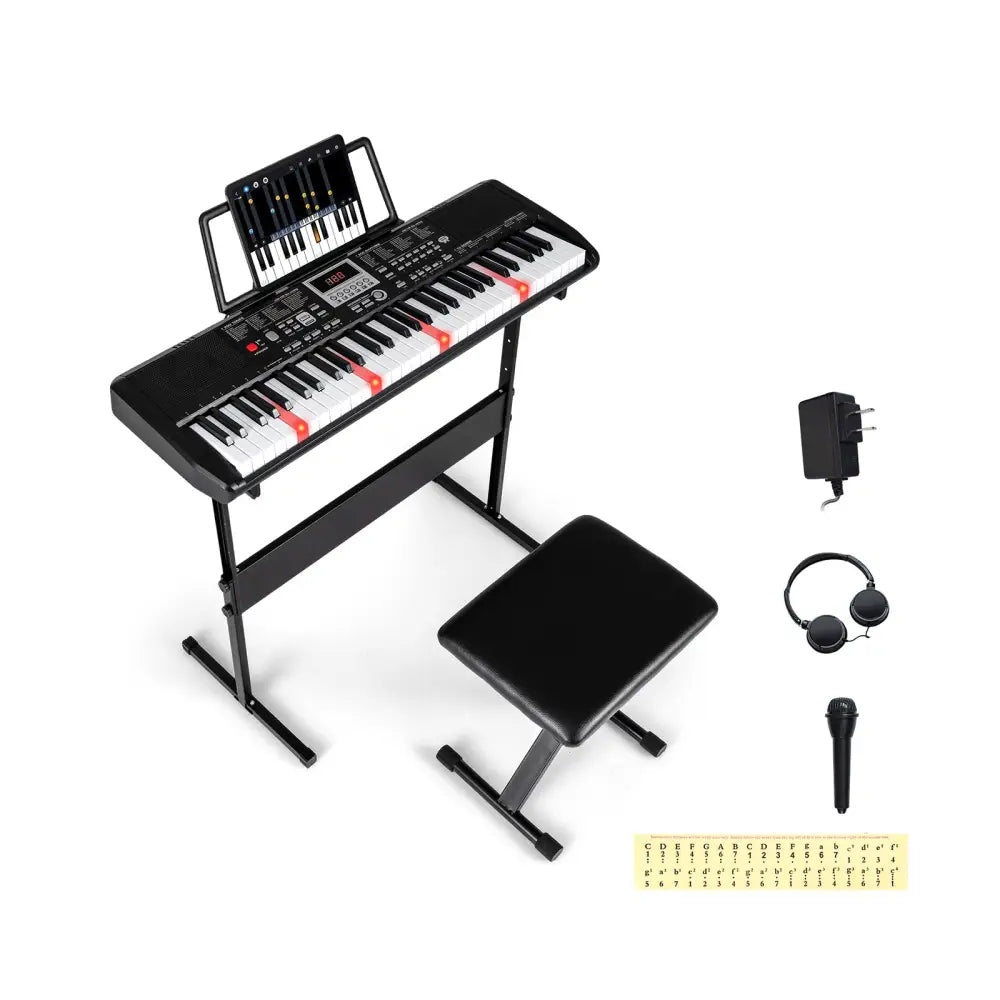 61 Keys Beginners Piano Keyboard Electric Keyboard Kit with Adjustable Stand and Stool-Black - Black - Pianos &