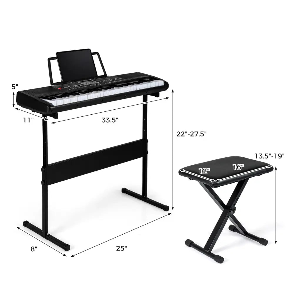 61 Keys Beginners Piano Keyboard Electric Keyboard Kit with Adjustable Stand and Stool-Black - Black - Pianos &