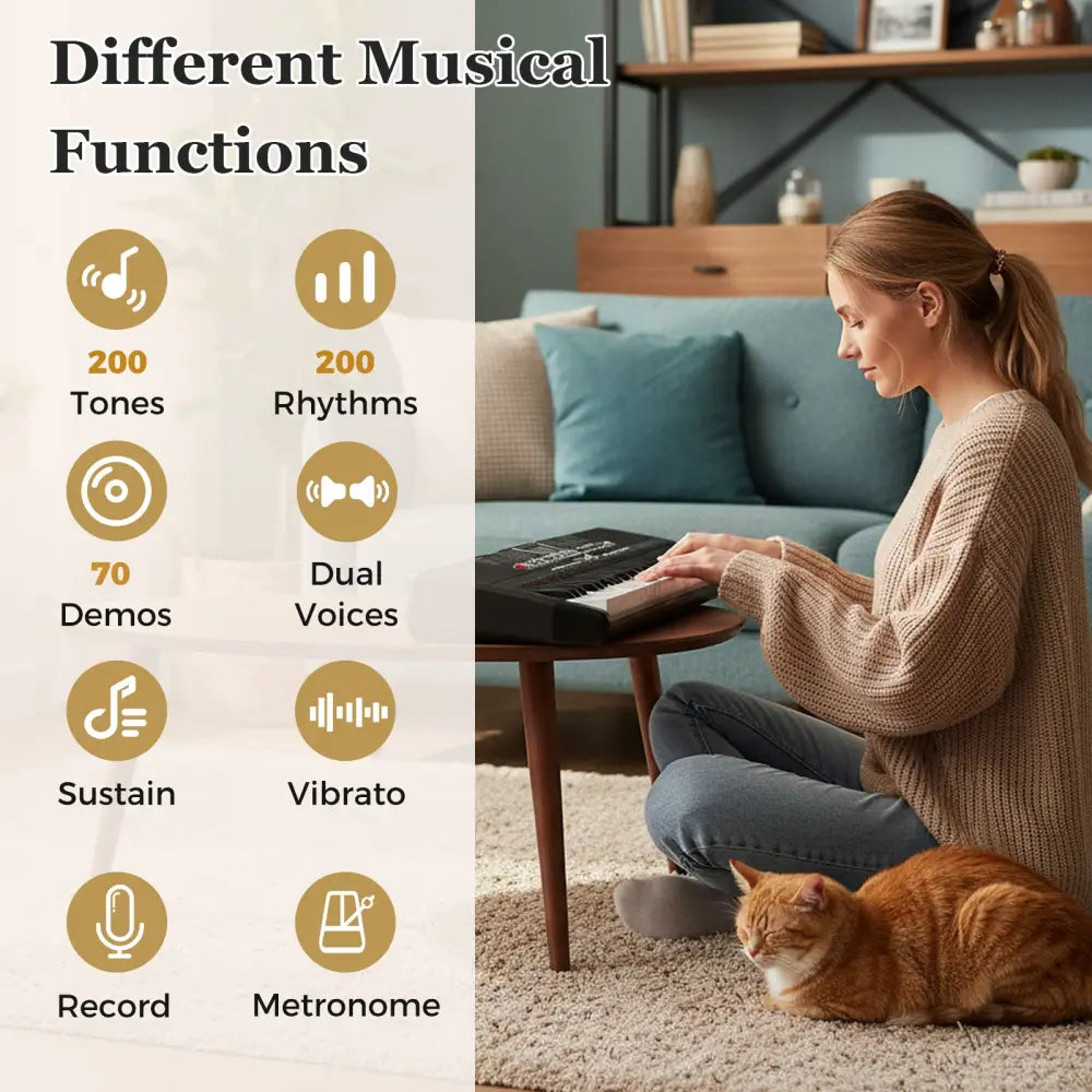 61 Keys Beginners Piano Keyboard Electric Keyboard Kit with Adjustable Stand and Stool-Black - Black - Pianos &