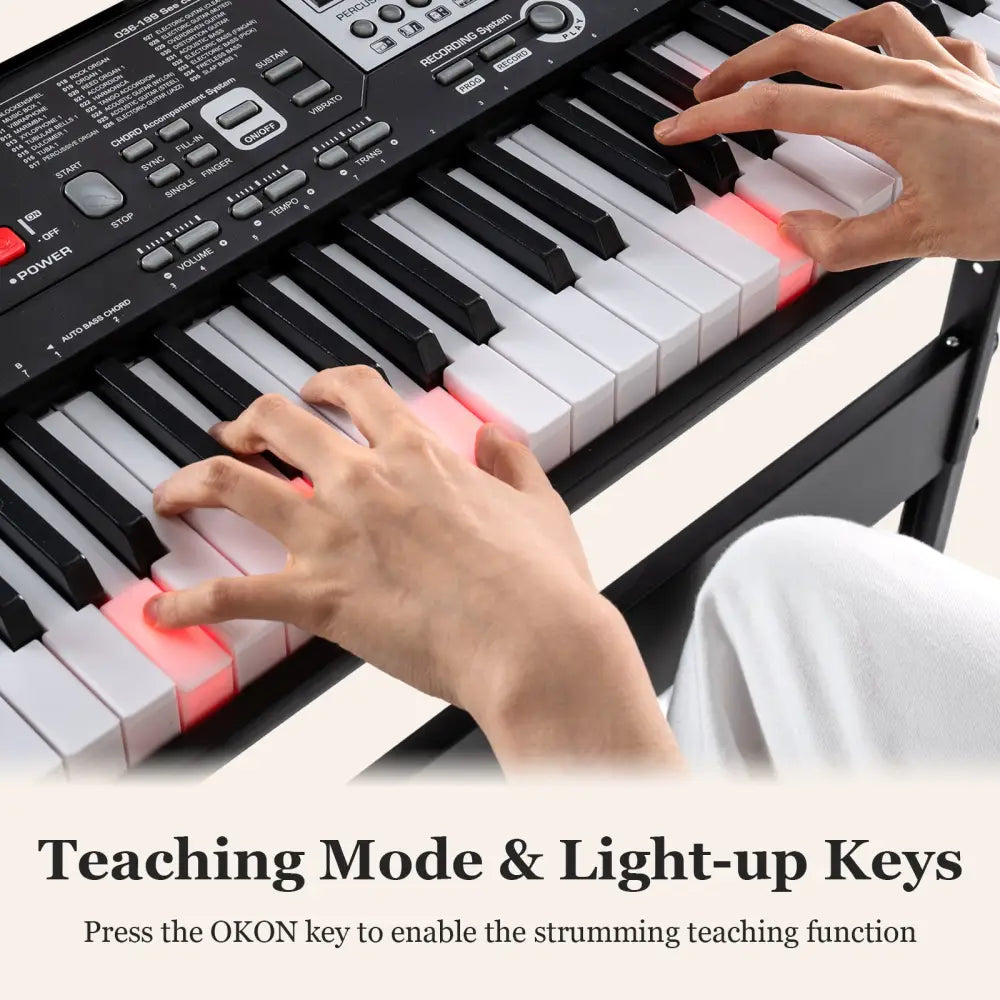61 Keys Beginners Piano Keyboard Electric Keyboard Kit with Adjustable Stand and Stool-Black - Black - Pianos &