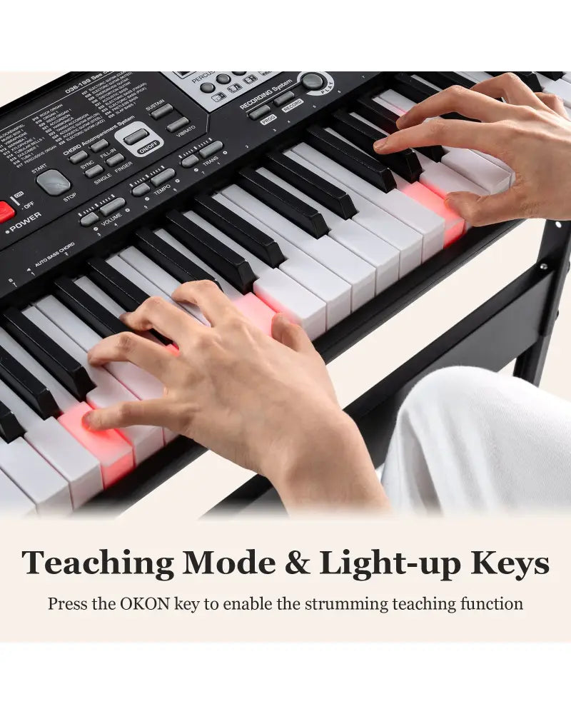 61 Keys Beginners Piano Keyboard Electric Keyboard Kit with Adjustable Stand and Stool-Black - Black - Pianos &