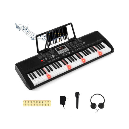 61 Keys Portable Keyboard for Beginners Electric Piano Keyboard Kit with 200 Rhythms and 200 Tones-Black - Black