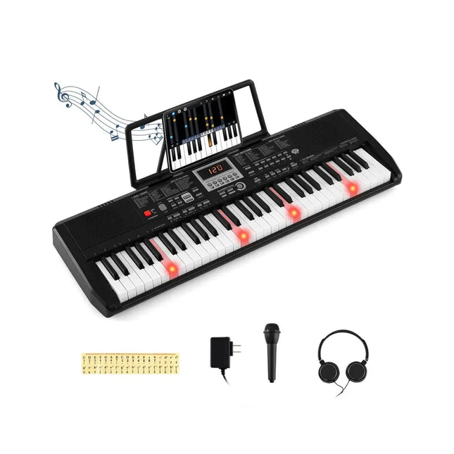 61 Keys Portable Keyboard for Beginners Electric Piano Keyboard Kit with 200 Rhythms and 200 Tones-Black - Black