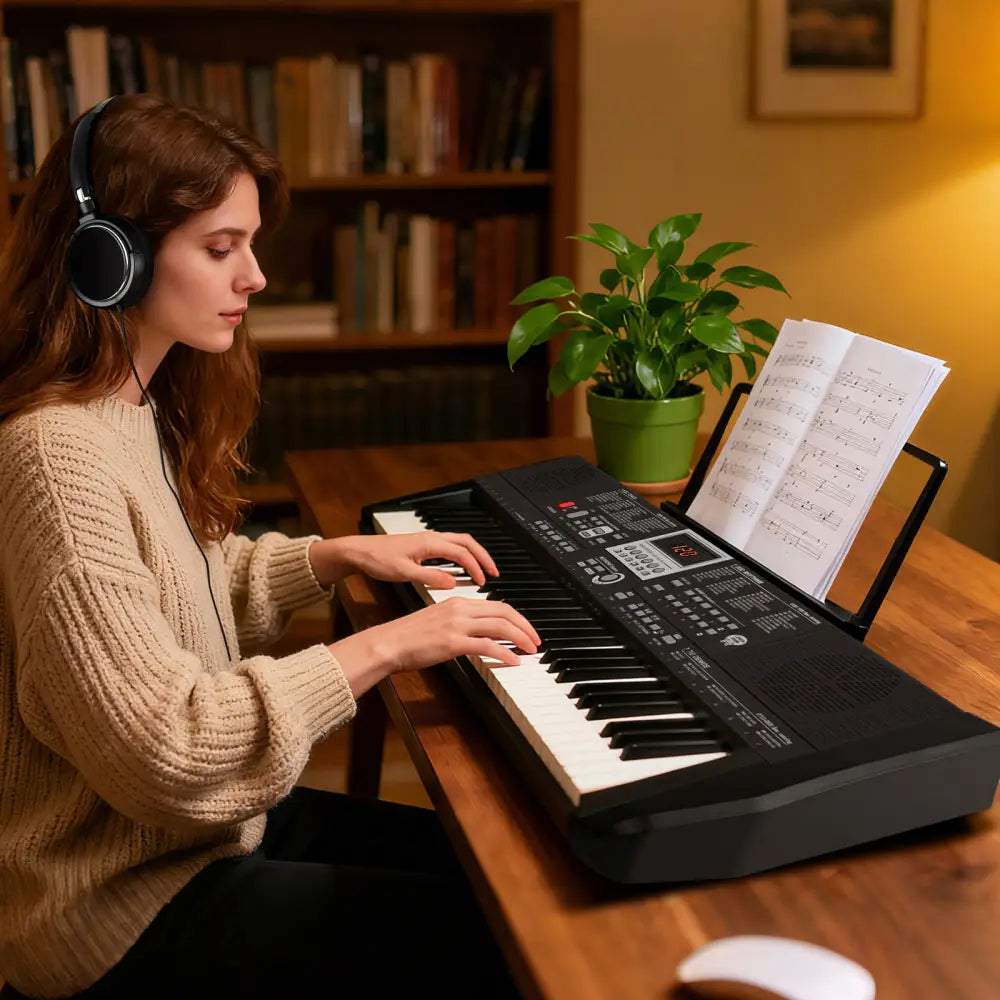61 Keys Portable Keyboard for Beginners Electric Piano Keyboard Kit with 200 Rhythms and 200 Tones-Black - Black