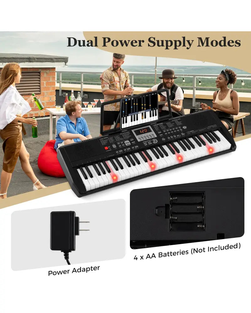 61 Keys Portable Keyboard for Beginners Electric Piano Keyboard Kit with 200 Rhythms and 200 Tones-Black - Black