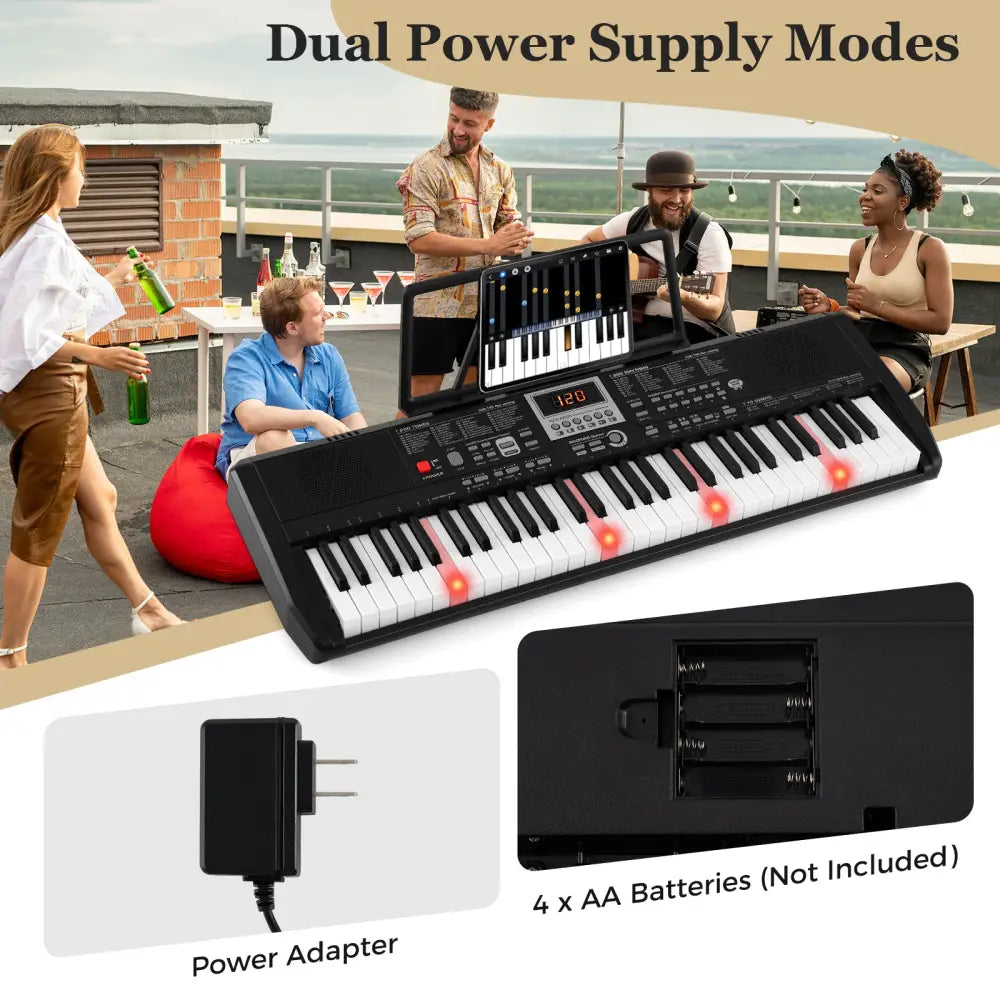 61 Keys Portable Keyboard for Beginners Electric Piano Keyboard Kit with 200 Rhythms and 200 Tones-Black - Black
