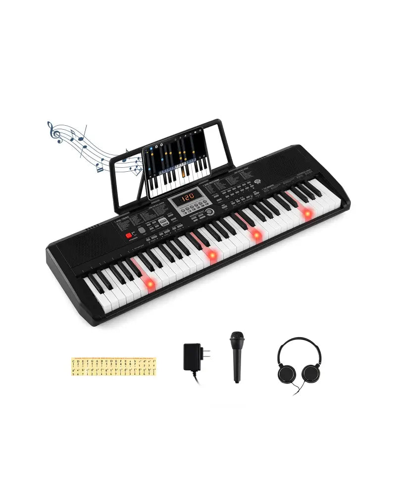 61 Keys Portable Keyboard for Beginners Electric Piano Keyboard Kit with 200 Rhythms and 200 Tones-Black - Black