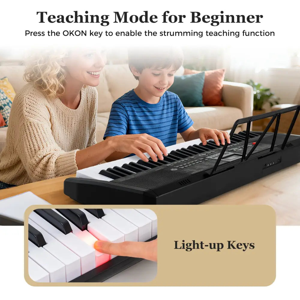 61 Keys Portable Keyboard for Beginners Electric Piano Keyboard Kit with 200 Rhythms and 200 Tones-Black - Black