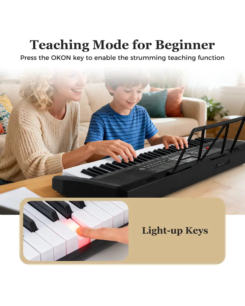 61 Keys Portable Keyboard for Beginners Electric Piano Keyboard Kit with 200 Rhythms and 200 Tones-Black - Black