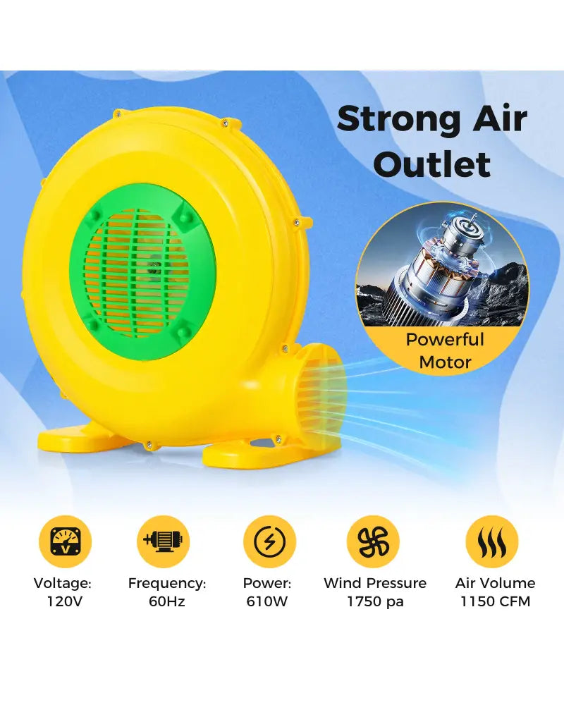 610W Bounce House Blower with Handle and Ground Stakes - Air Blowers