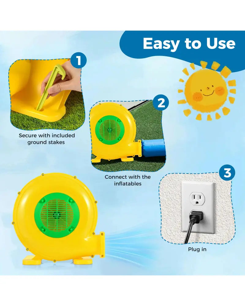 610W Bounce House Blower with Handle and Ground Stakes - Air Blowers