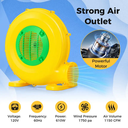 610W Bounce House Blower with Handle and Ground Stakes - Air Blowers