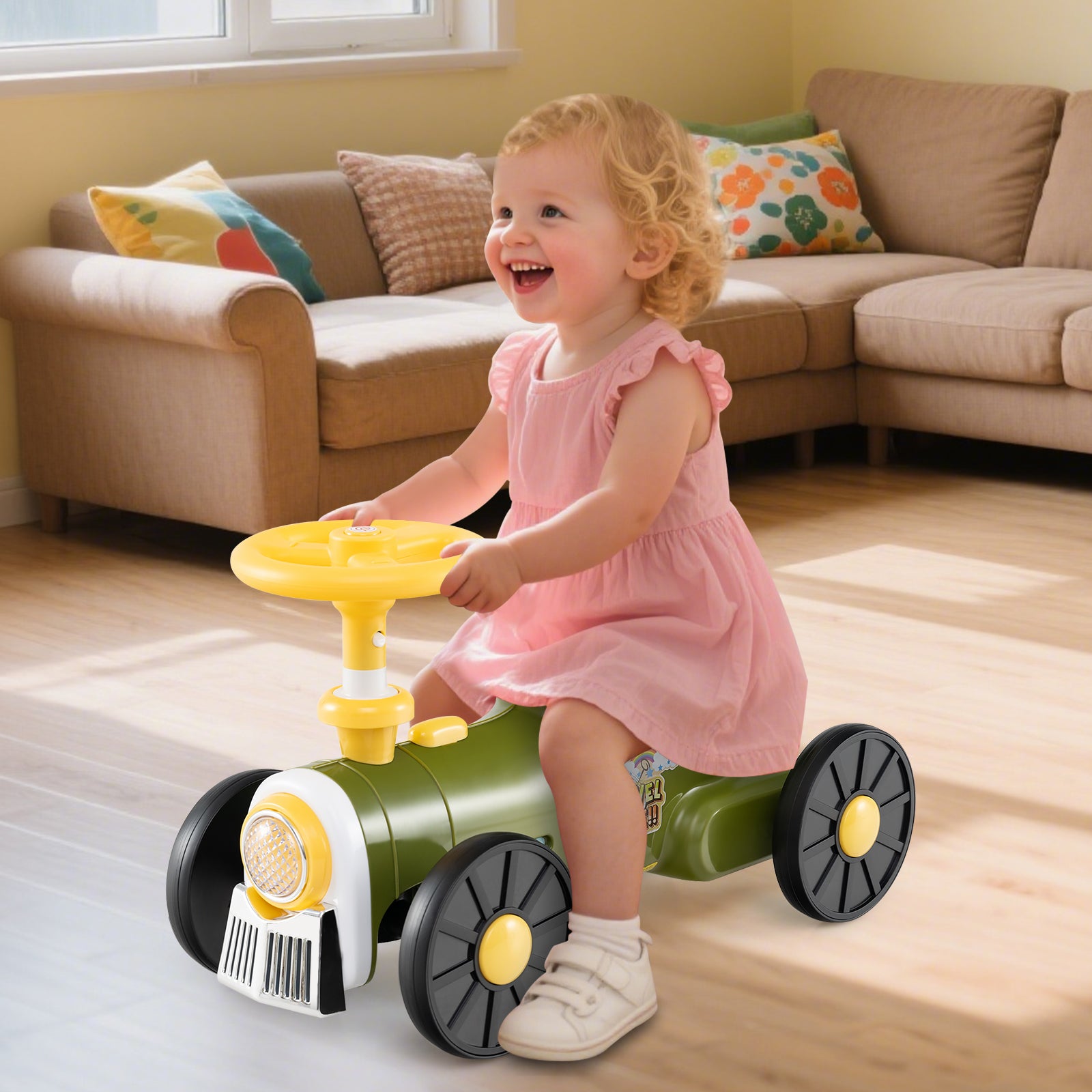 Ride on Toy with Steering Wheel and Train Whistle Sound Button-Green