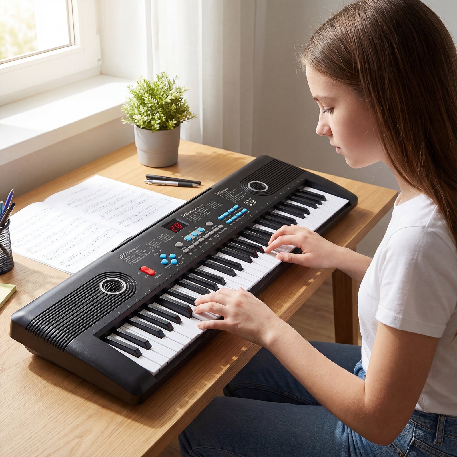 61 Key Electric Portable Digital Keyboard Piano for Beginner-Black