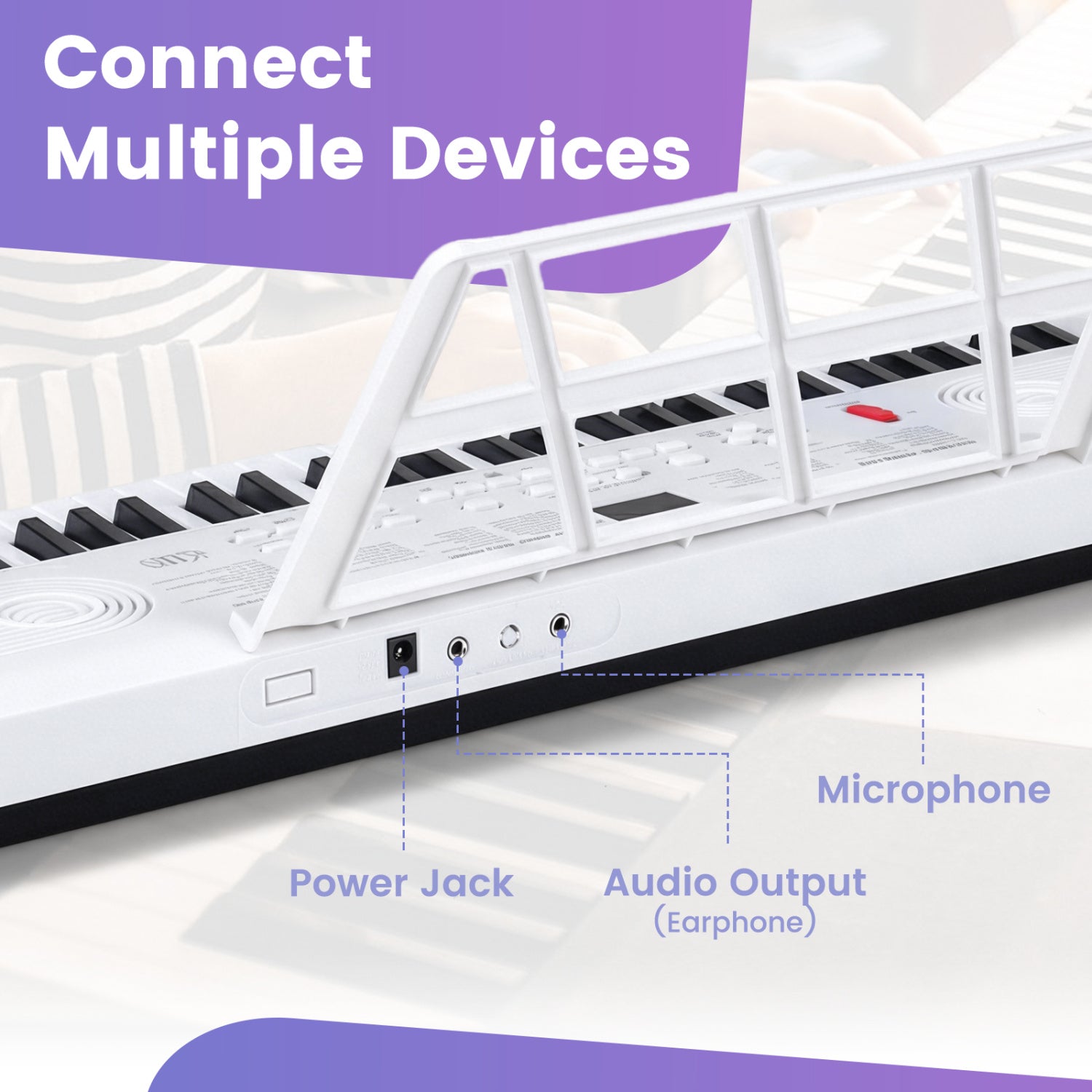 61 Key Electric Portable Digital Keyboard Piano for Beginner-White