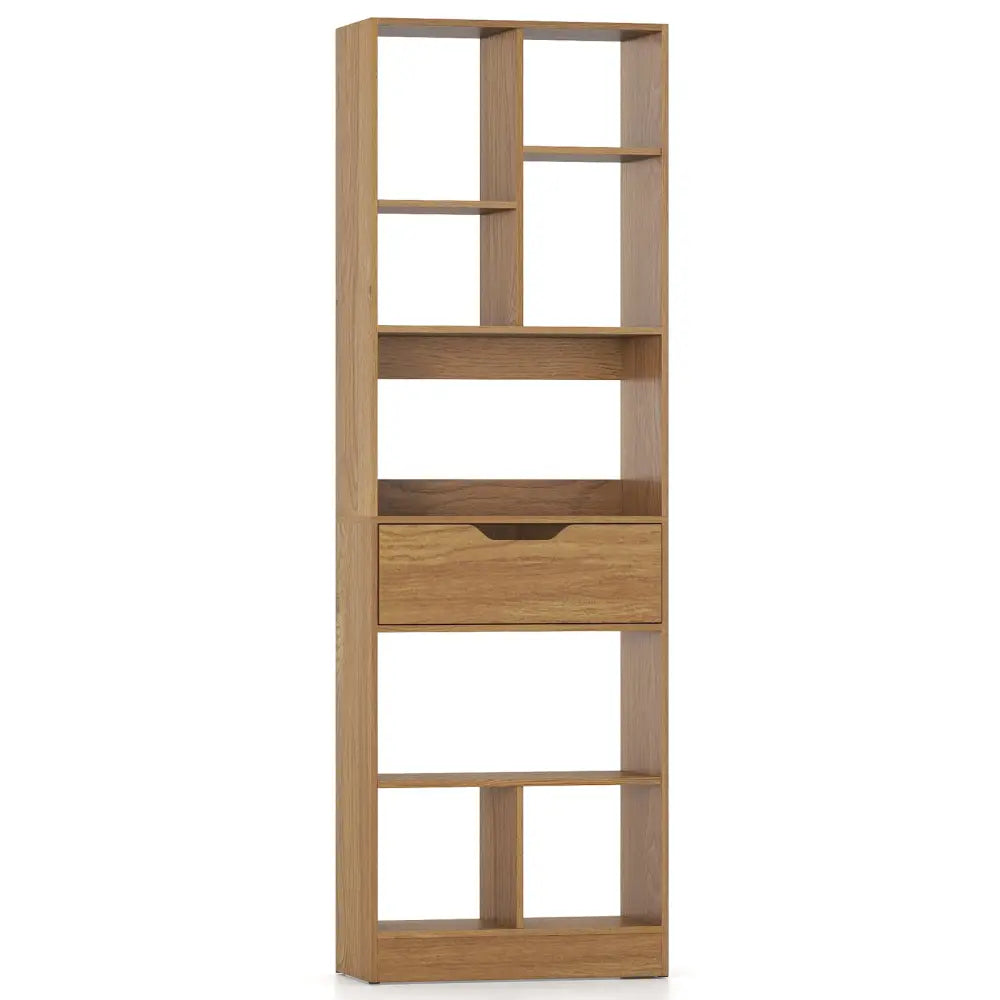 61inch Tall Freestanding Bookcase with Drawer 8-Cube Storage Organizer-Natural - Natural - Bookcases