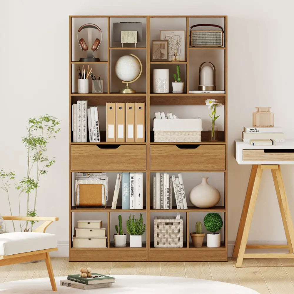 61inch Tall Freestanding Bookcase with Drawer 8-Cube Storage Organizer-Natural - Natural - Bookcases