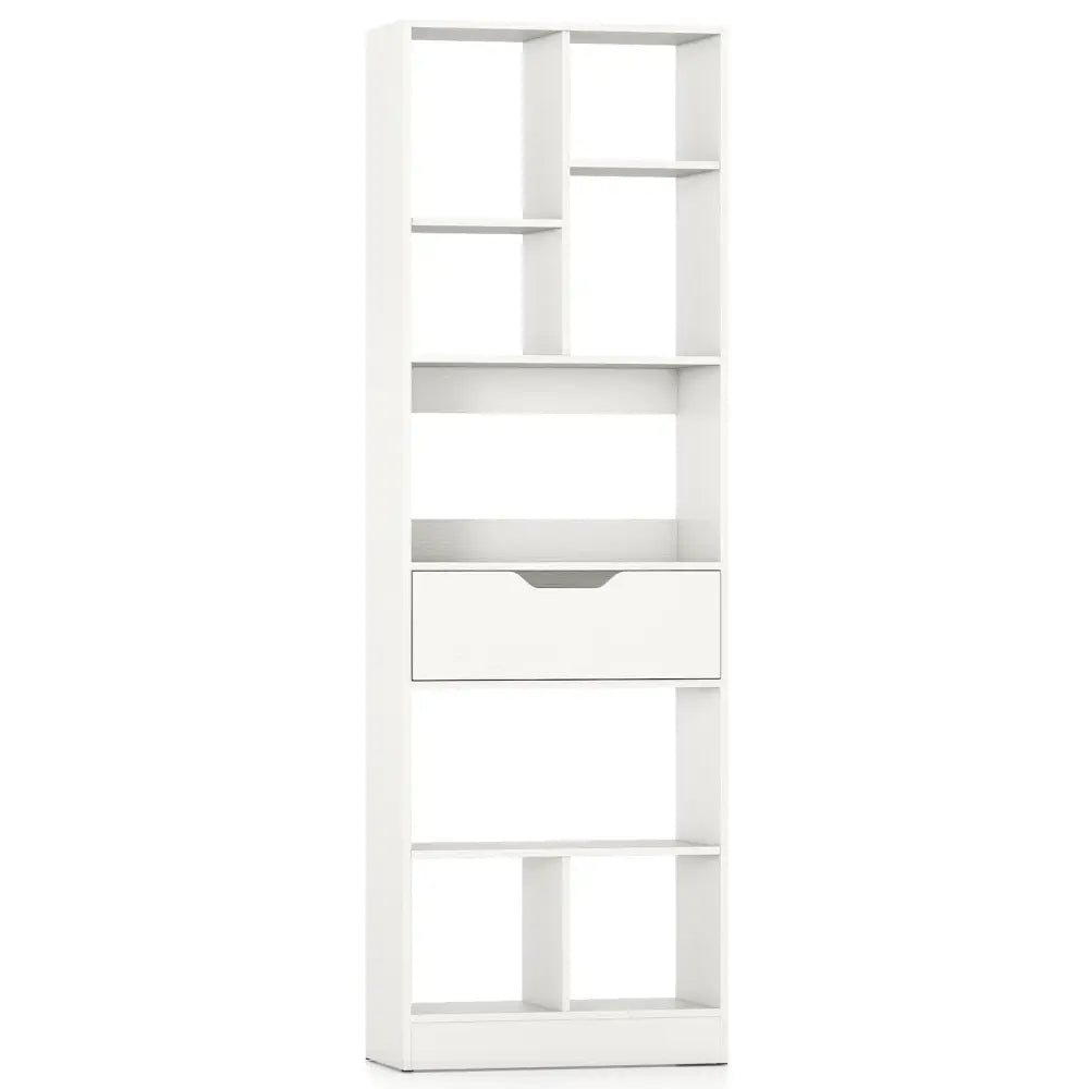 61inch Tall Freestanding Bookcase with Drawer 8-Cube Storage Organizer-White - White - Bookcases