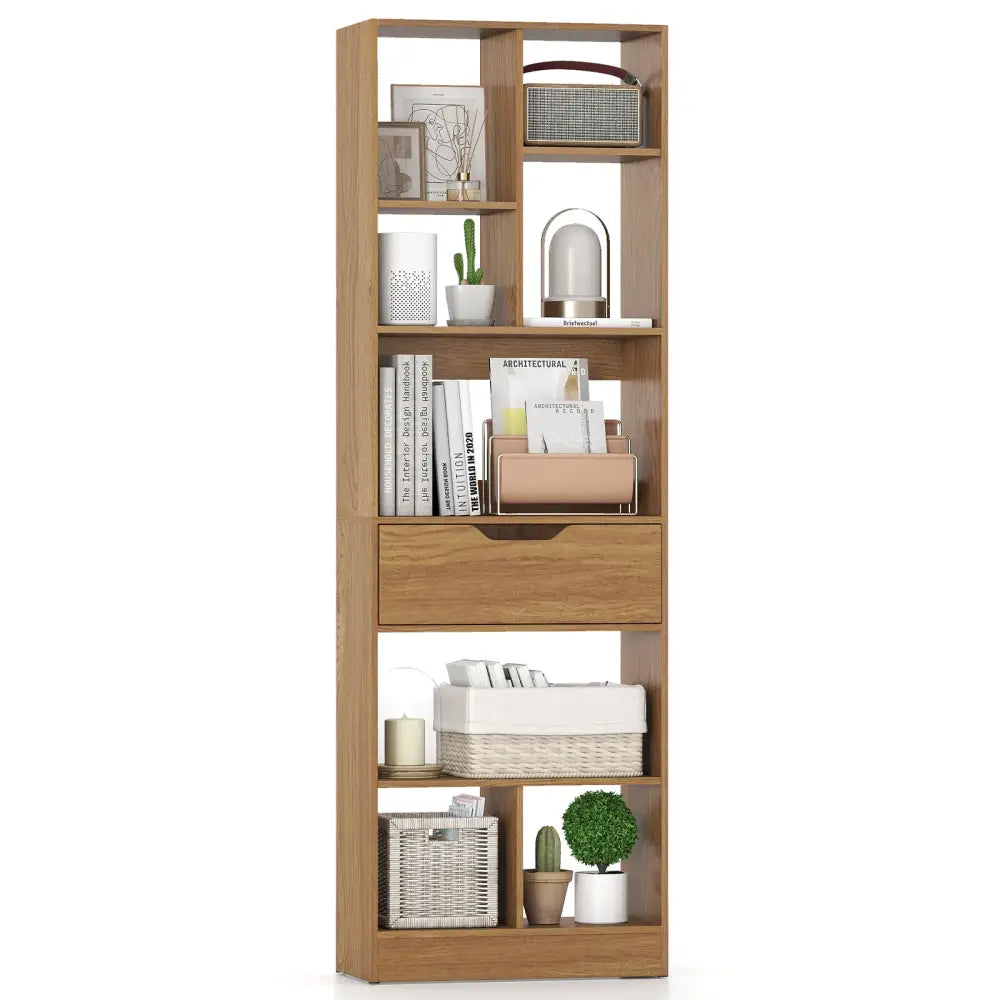 61inch Tall Freestanding Bookcase with Drawer 8-Cube Storage Organizer-Natural - Natural - Bookcases