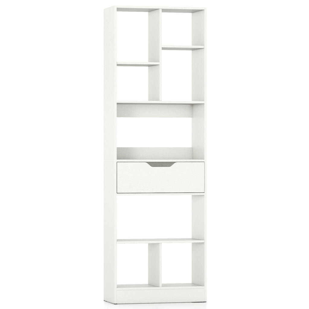 61inch Tall Freestanding Bookcase with Drawer 8-Cube Storage Organizer-White