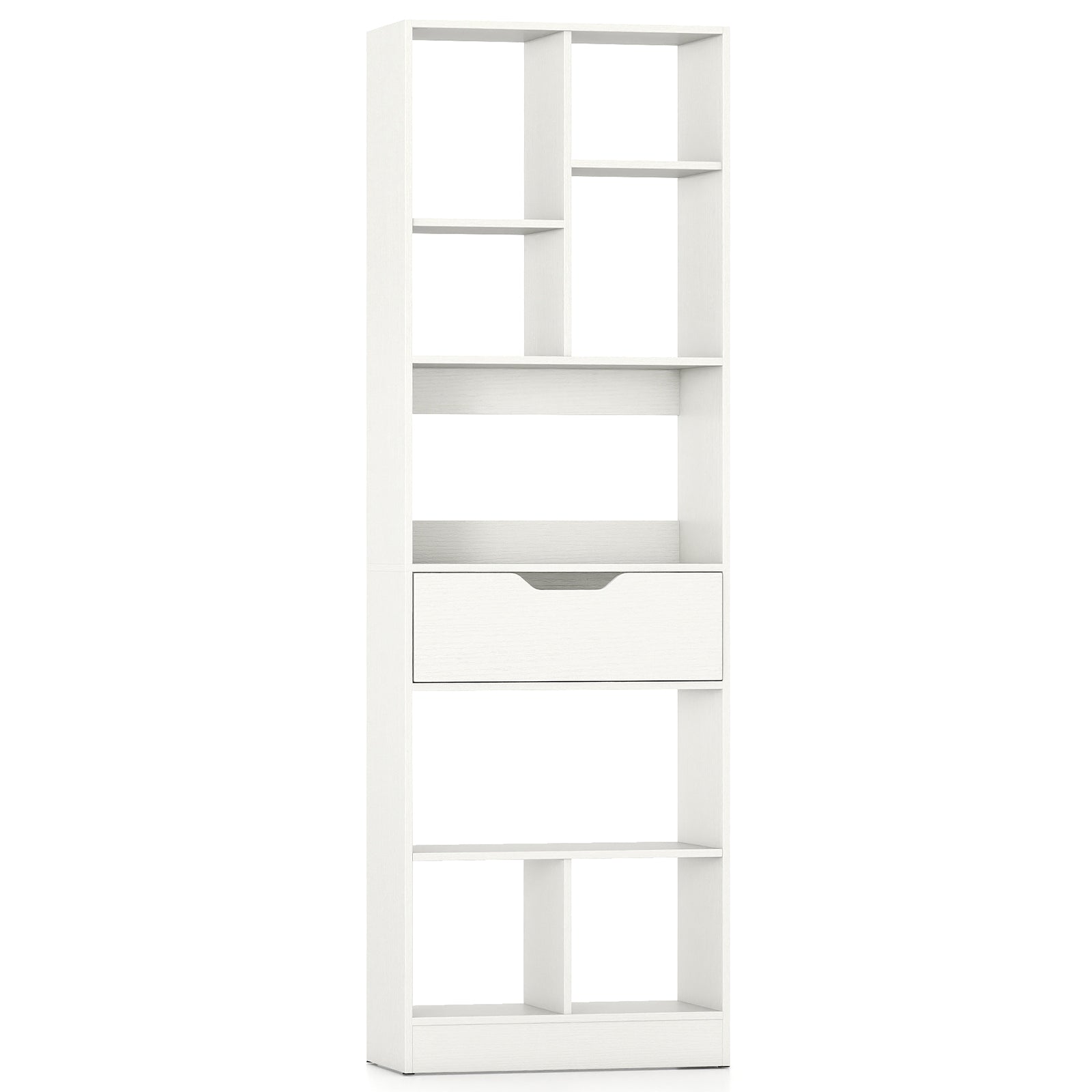 61inch Tall Freestanding Bookcase with Drawer 8-Cube Storage Organizer-White