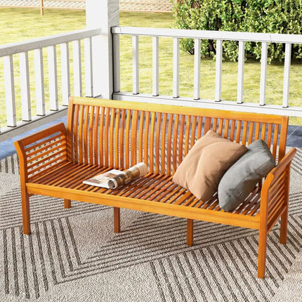 62.5 Inches Patio 3-Seat Wood Bench with Soft Seat Cushions-White - White - Beach & Lawn Chairs