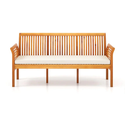 62.5 Inches Patio 3-Seat Wood Bench with Soft Seat Cushions-White - White - Beach & Lawn Chairs
