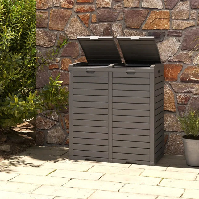 62 Gallon Outdoor Trash Can Waterproof Double Bin with Tiered Lid and Drip Tray-Coffee - Coffee - Garden Tools