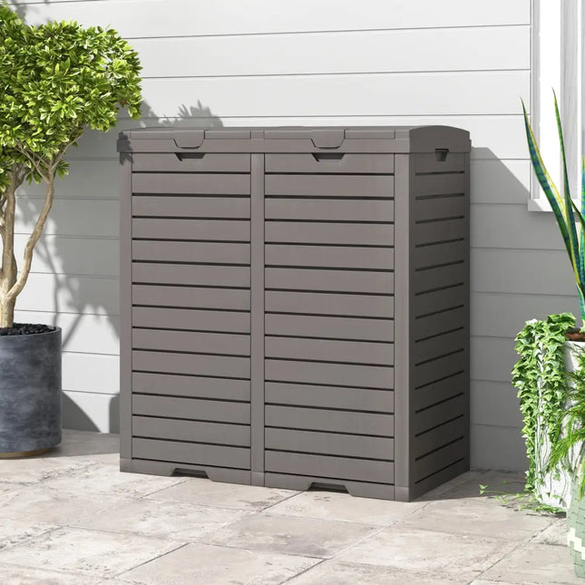 62 Gallon Outdoor Trash Can Waterproof Double Bin with Tiered Lid and Drip Tray-Coffee - Coffee - Garden Tools