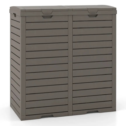 62 Gallon Outdoor Trash Can Waterproof Double Bin with Tiered Lid and Drip Tray-Coffee - Coffee - Garden Tools