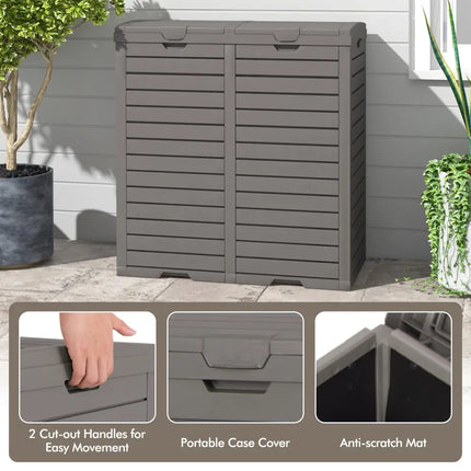 62 Gallon Outdoor Trash Can Waterproof Double Bin with Tiered Lid and Drip Tray-Coffee - Coffee - Garden Tools