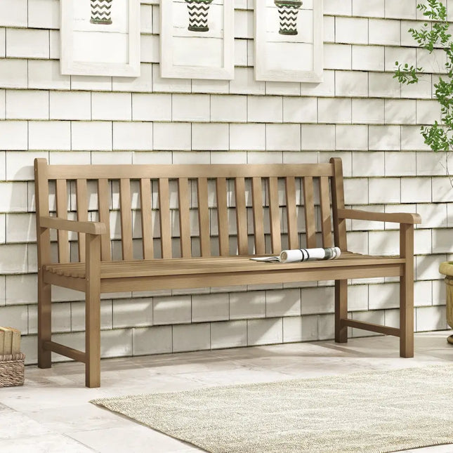 62 Inch Outdoor Teak Wood Bench with Backrest for Yard - Outdoor Benches