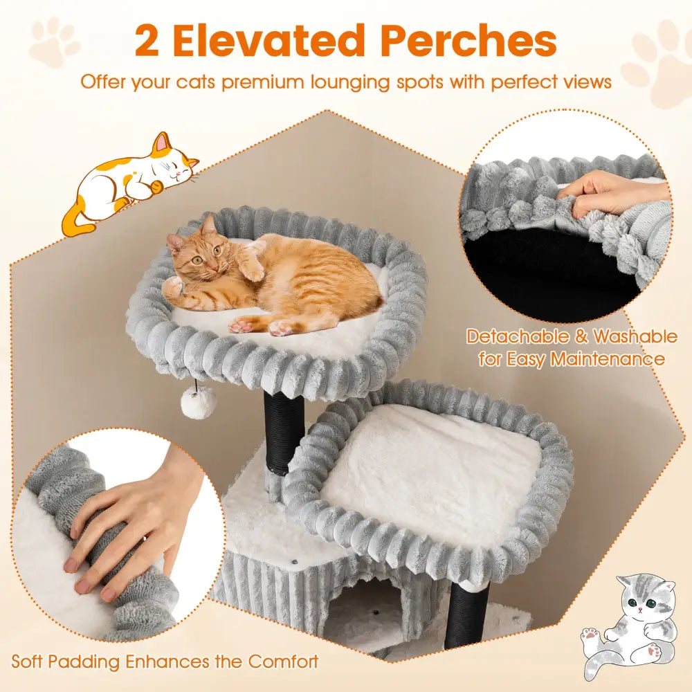 62 Inch Tall Cat Tower with Scratching Posts and Soft Flannel Covering-Light Gray - Light Gray - Cat Trees Condos &