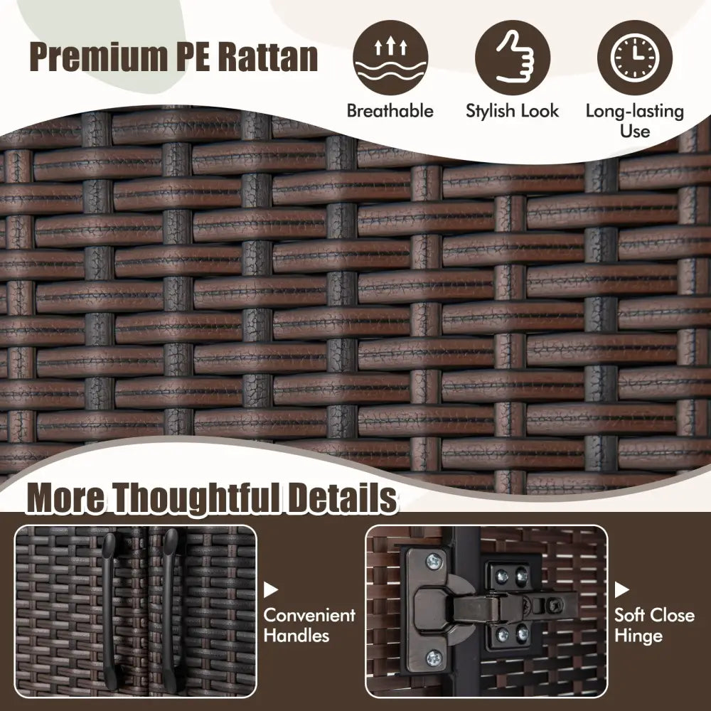 62 Inch Wicker Wardrobe with 2 Doors PE Rattan Closet with Hanging Rod-Brown - Brown - Armoires & Wardrobes