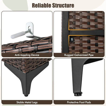 62 Inch Wicker Wardrobe with 2 Doors PE Rattan Closet with Hanging Rod-Brown - Brown - Armoires & Wardrobes