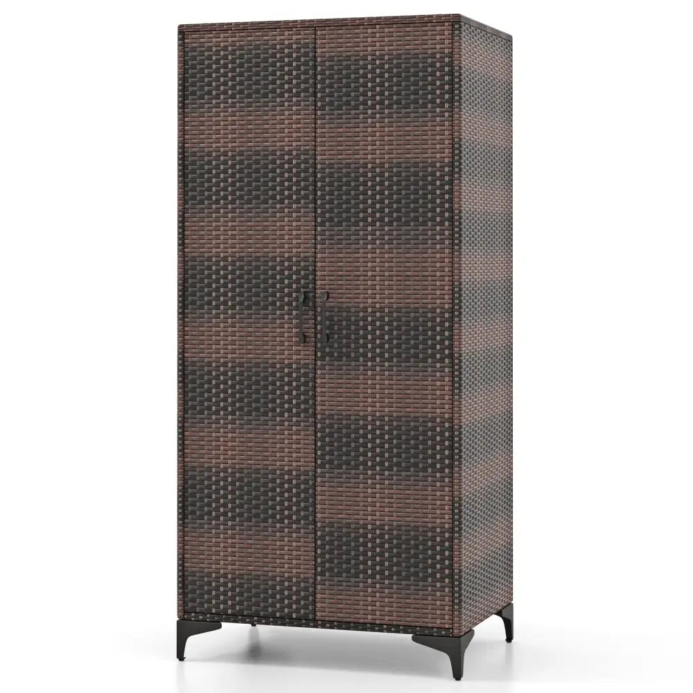 62 Inch Wicker Wardrobe with 2 Doors PE Rattan Closet with Hanging Rod-Brown - Brown - Armoires & Wardrobes