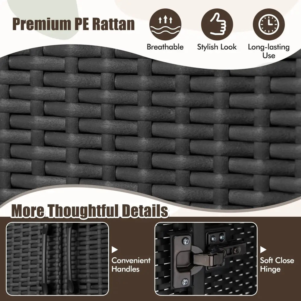 62 Inch Wicker Wardrobe with 2 Doors PE Rattan Closet with Hanging Rod-Black - Black - Armoires & Wardrobes