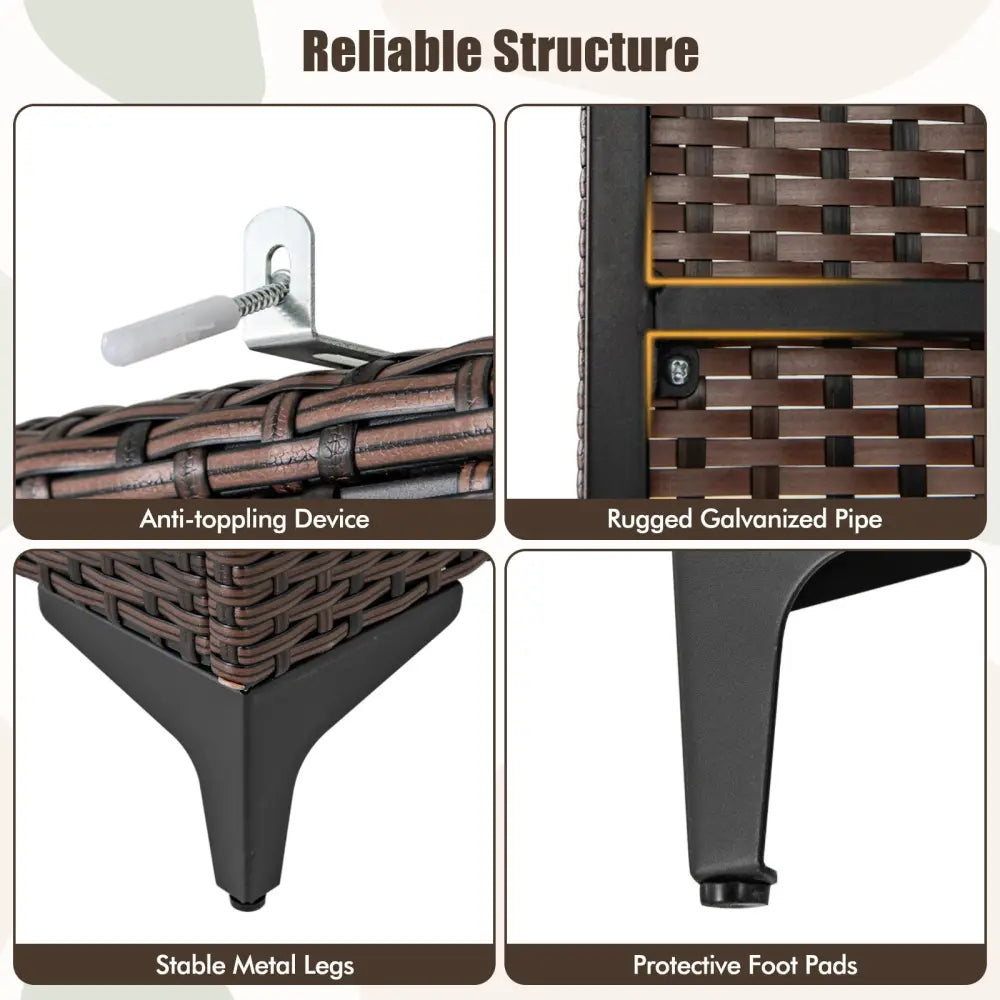 62 Inch Wicker Wardrobe with 2 Doors PE Rattan Closet with Hanging Rod-Brown - Brown - Armoires & Wardrobes