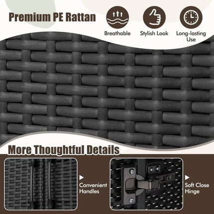 62 Inch Wicker Wardrobe with 2 Doors PE Rattan Closet with Hanging Rod-Black - Black - Armoires & Wardrobes