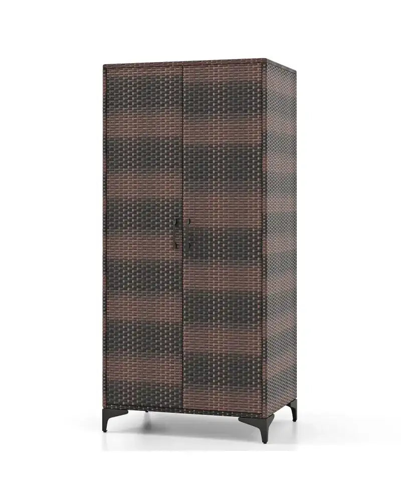 62 Inch Wicker Wardrobe with 2 Doors PE Rattan Closet with Hanging Rod-Brown - Brown - Armoires & Wardrobes
